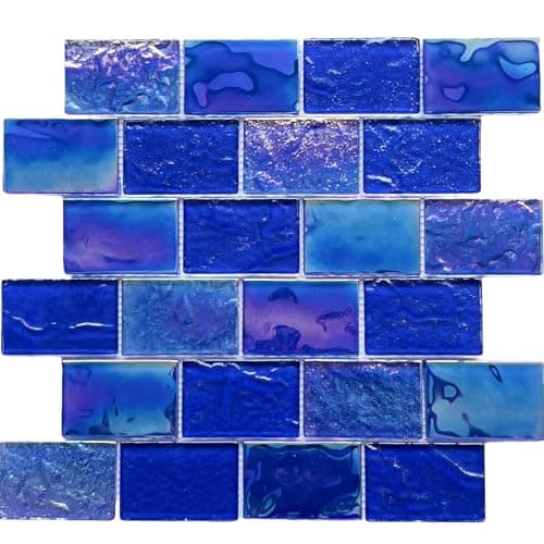 LSDECO 5 Sheets Glass Tile Mosaic Tiles Pool Tile Backsplash for Kitchen Bathroom Shower Tile Cobalt Blue 5 SqFt