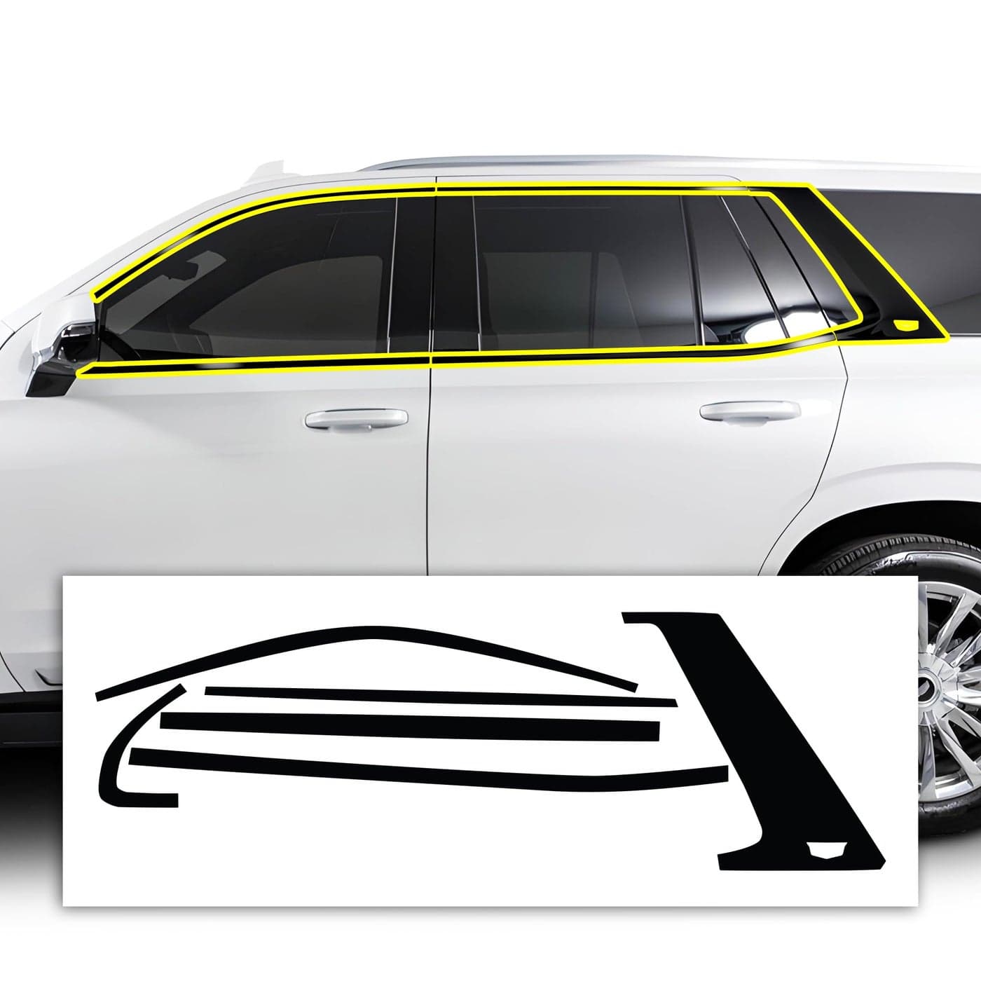 BOGAR TECH DESIGNS Side Window Chrome Delete Overlay Compatible with Cadillac Escalade 20212024 Gloss Black