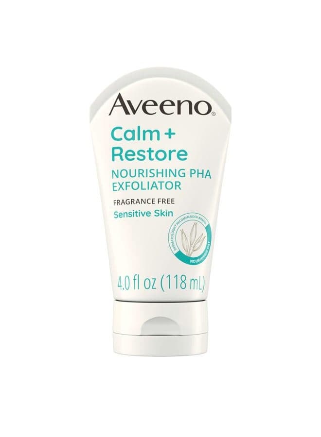 Calm + Restore Nourishing PHA Facial Exfoliator Daily for Sensitive Skin, Fragrance-Free & Non-Abrasive Oat Formula to Gently Exfoliate & Cleanse Skin, Hypoallergenic, 4 fl. oz