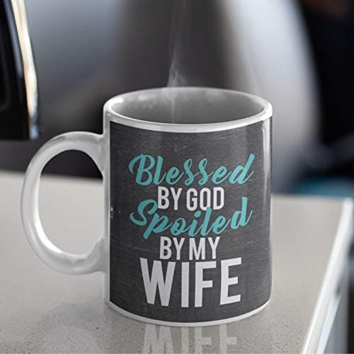 TheYaYaCafe Yaya Cafe Valentines Day Gift for Husband Blessed by God Spoiled by My Wife Printed Ceramic Coffee Mug 325 ml with Coaster