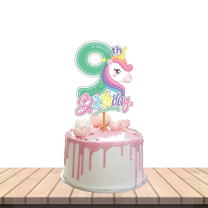 Festiko® Unicorn Theme Happy birthday Theme Party Decoration for 9th Birthday Cake Cutting,Unicorn Themes Party Favors for Kids Birthday Decoration,One Unicorn Theme Nineth Birthday Cake Topper 1pcs