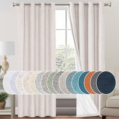 PrinceDeco Primitive Textured 100 Blackout Curtains for BedroomLiving Room Noise Reducing Window Treatment Curtain Drapes Burlap Fabric with White LinerIvory 52x84 Inch 2 Panels