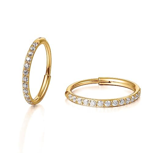 Limerencia G23 Titanium Slim Huggie Hoop Earrings, Hypoallergenic F136 Implant Grade Pure Titanium for Sensitive Ears (8mm White CZ Gold)