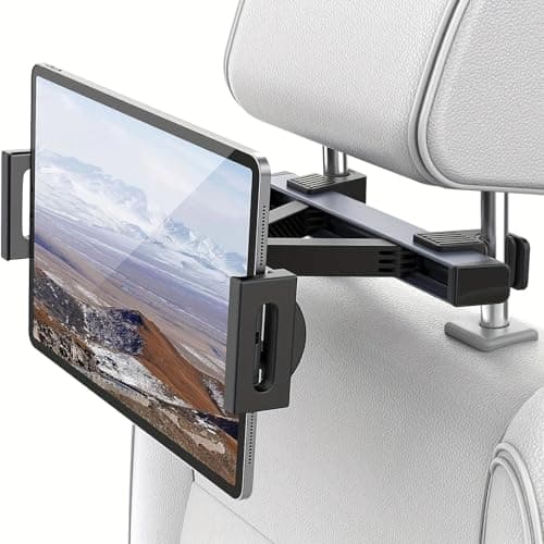 STORE 2508 Car Headrest Tablet Mount Adjustable Backseat Rear Seat Universal Holder 360 Swivel, Black