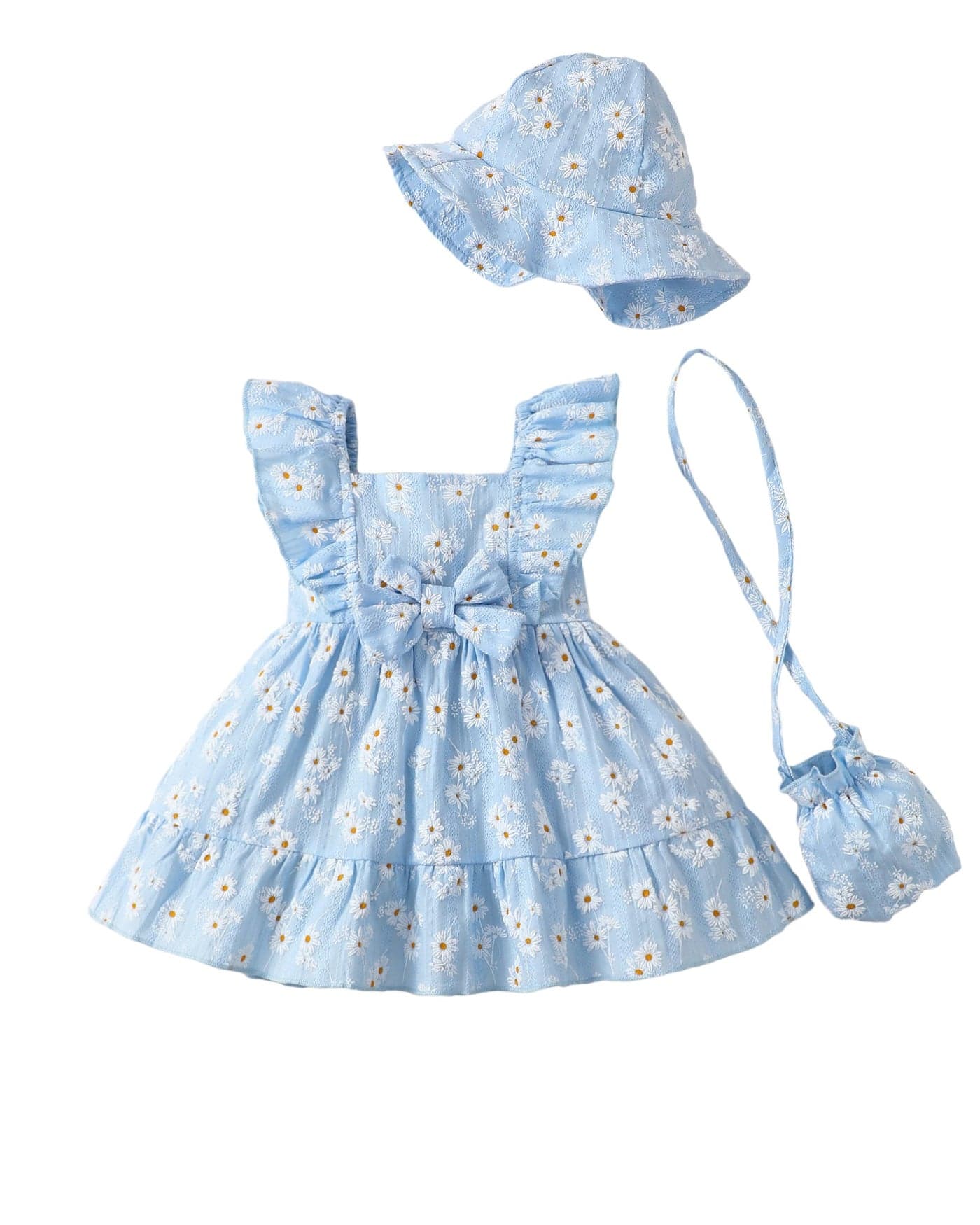 Renotemy Toddler Girl Dress Boho Summer Outfits Light Blue Daisy Sundress 18-24 Months Girl Clothing Princess Birthday Party Gift Vintage Dresses Baby Girl Dresses 18-24 Months