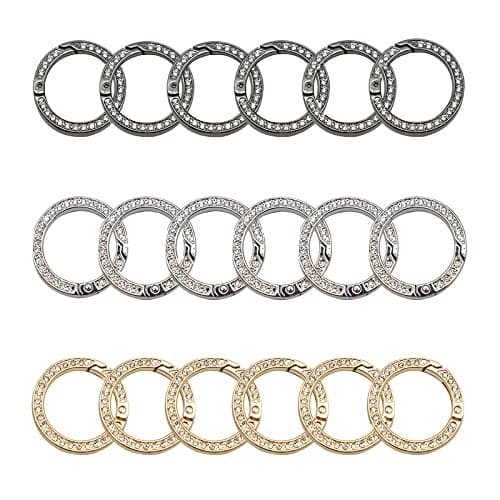 Pinenjoy 18Pcs Rhinestone Spring O Rings 1inch Bling Round Carabiner Clip Luxurious Diamond Buckle for DIY Women Car Keychain Handbag Purse Strap Jewelery Making Accessories