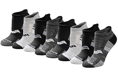 Saucony Women's RunDry Performance 8, 16 Pairs Heel Tab Athletic Socks, S-L, Black White Assorted (8 Pairs), Large