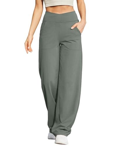 G4Free Casual Pants for Women Wide Leg Yoga Pants Loose Fit Summer Clothing for Workout Exercise Gym(Grey Sage,XL,Petite)