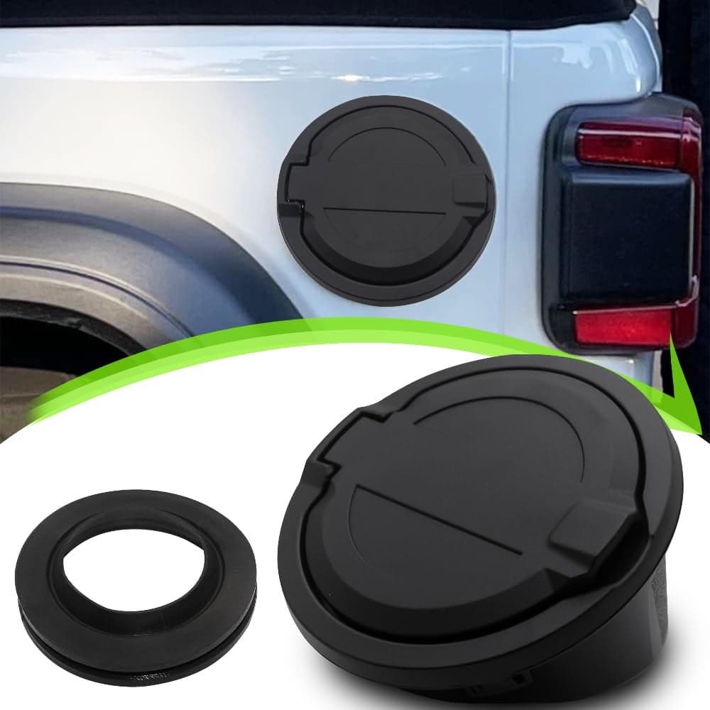 YINNCKE Jeep Wrangler JL JLU Fuel Tank Filler Cap Door Cover ABS Base Black Aluminum alloy ABS plastic TwistOn Gas Cap Fits Truck 20182023 Rubicon Sahara Sport