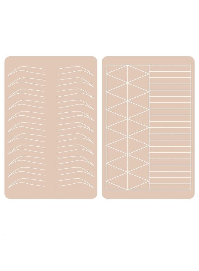 3pcs Double Sided Permanent Makeup Practice Skin With Brows and Geometric Shapes Silicone Microblading Skins with Golden Outline for Ombre Powder Brows, Hairstroke Tattoo, Microshading
