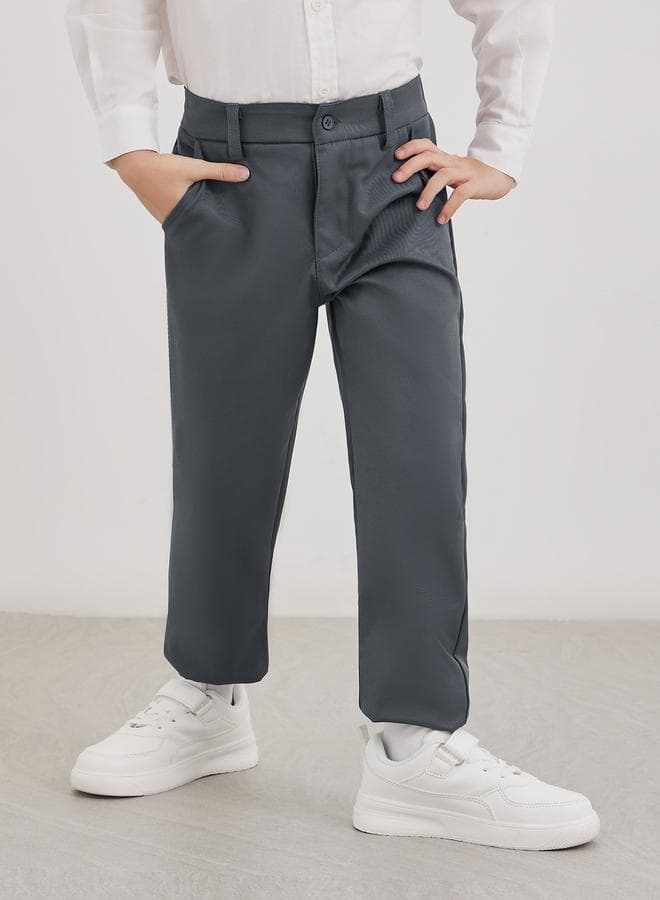 Boys Charcoal Regular Fit Pants With Pockets