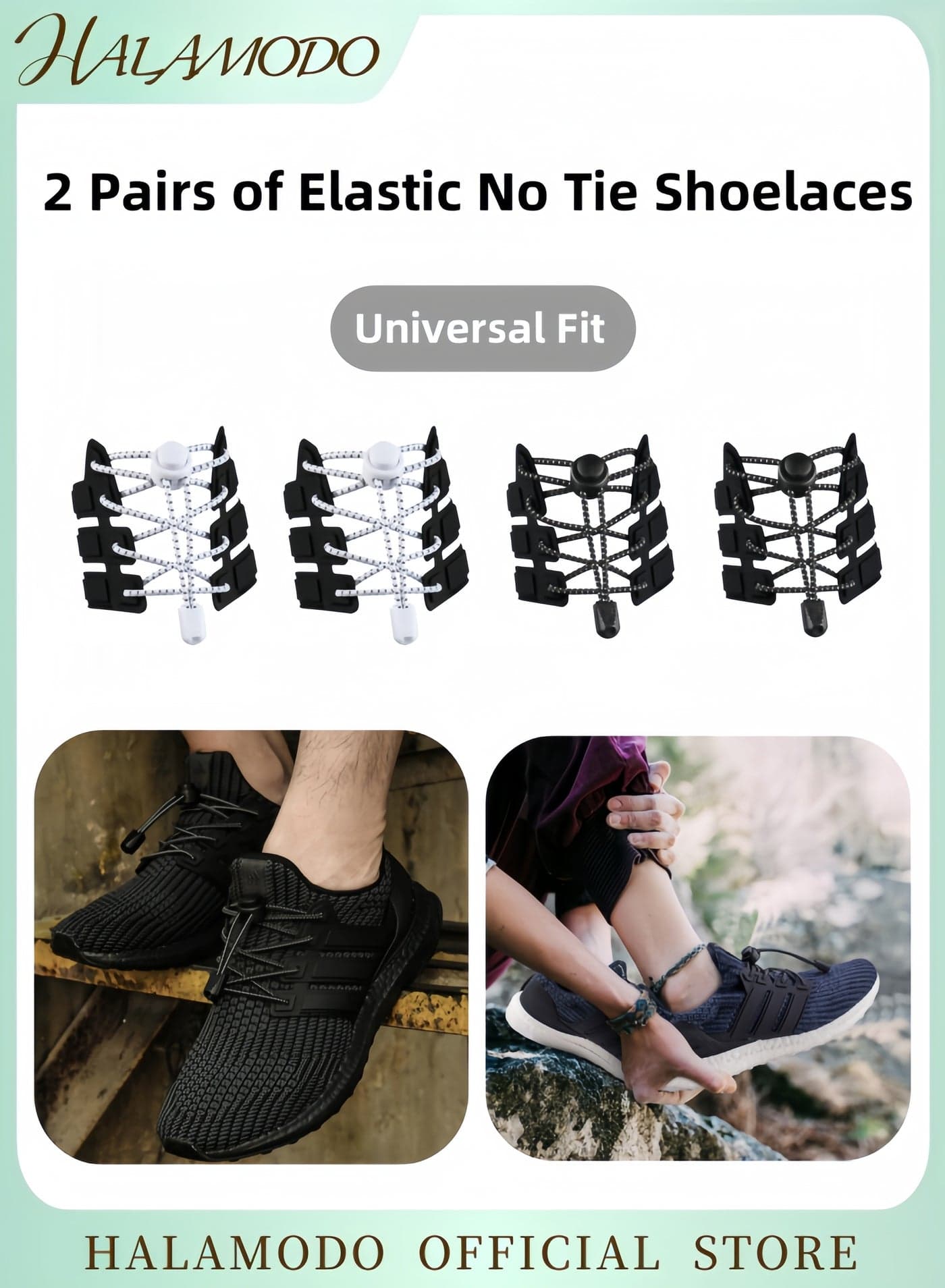 2 Pairs of Elastic No Tie Shoelaces Tieless Shoe Laces One Size Fits All Quick Release Laces for Kids & Adults Shoes with Strong Lock & Round Shoestrings