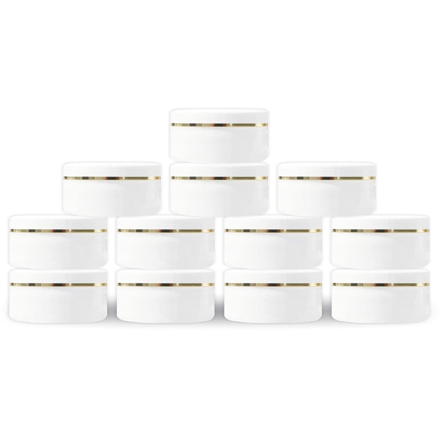 MYOC White Plastic Jar Storage Container with Dome Shape Golden Rim Portable Refillable Reusable Cosmetic Empty Screw Cap Jar for Preparations of Face Cream Lip Balm Lotion Gel Each 50 GM Pack of 12