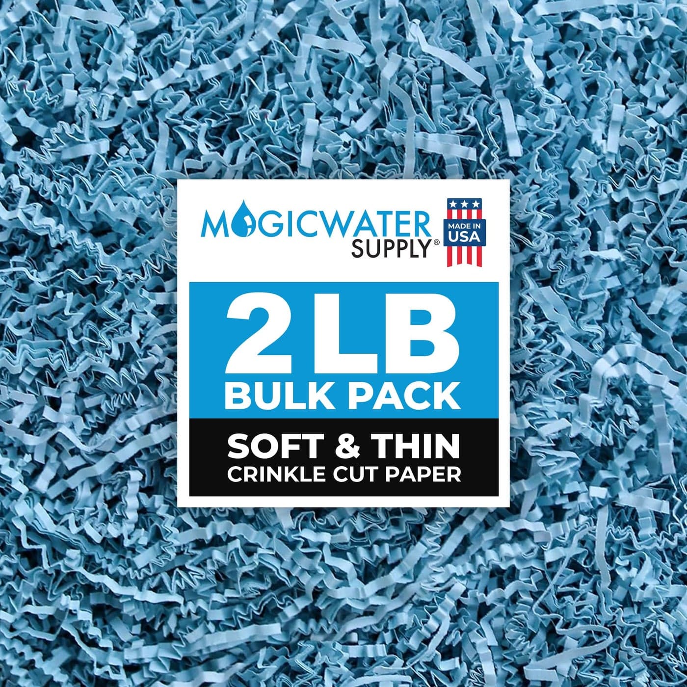 MagicWater Supply 2 LB Baby Blue Soft Thin Crinkle Cut Paper Shred Filler great for Gift Wrapping Basket Filling Birthdays Weddings Anniversaries Valentines Day and other occasions