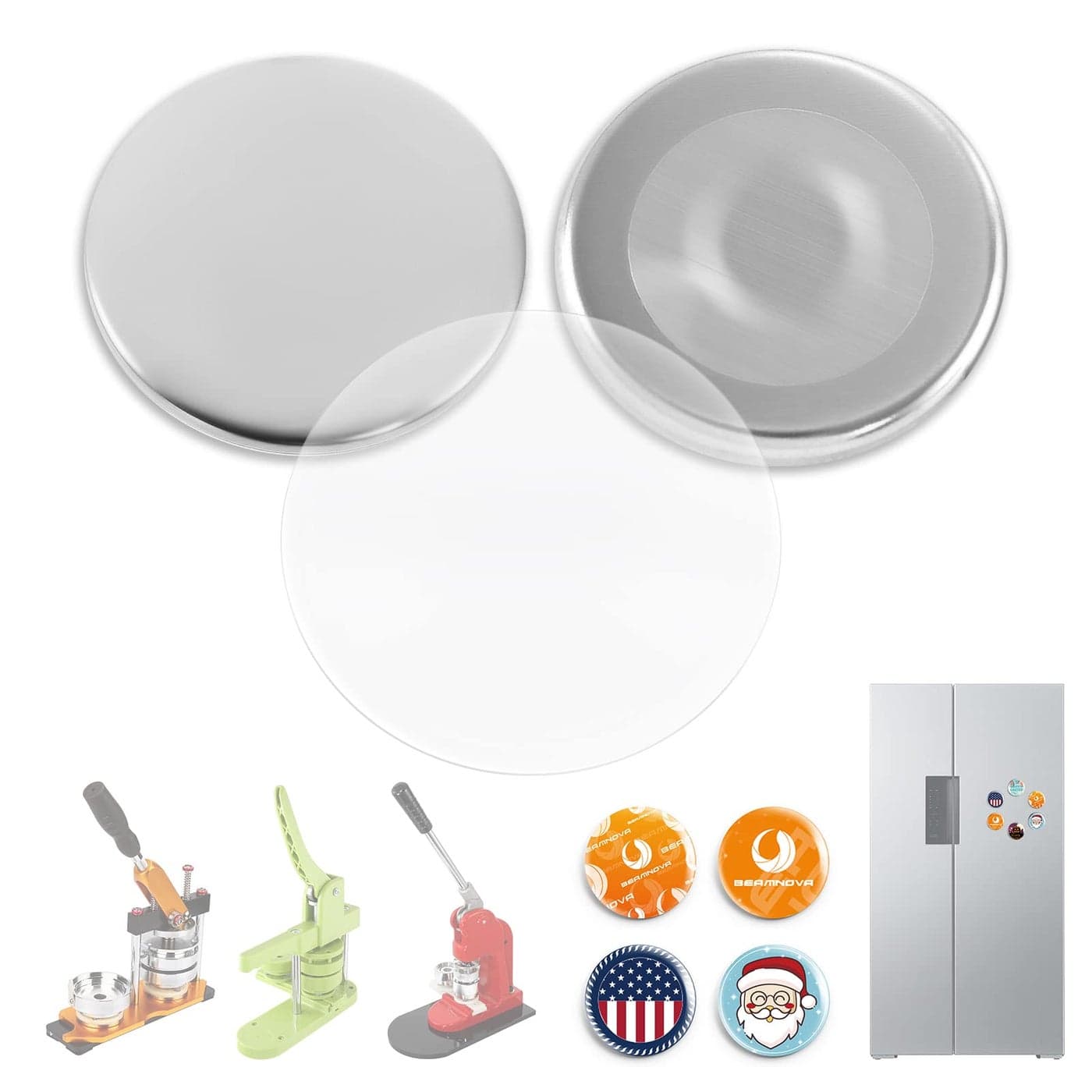 BEAMNOVA 100 Sets of Metal Button Parts Supplies Fridge Magnet 32mm 126 in Approx 114 inch for Button Maker Machine DIY Round Pin Maker Supplies Only Machine NOT Included