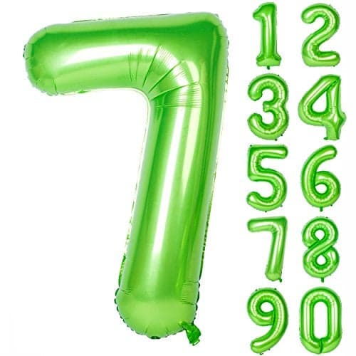 40 Inch Large Green Number 7 Balloon Giant Helium Polyester Film 7th Birthday Girl Boy Self Inflating Digit Seven For Anniversary Celebration Baby Shower New Year Engagement Party Decoration