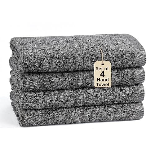 LANE LINEN Luxury Hand Towels Set of 4 (16"x28") - 100% Ringspun Cotton Hand Towel Set - Durable, Quick Dry, Ultra Soft & Highly Absorbent Hand Towels for Bathroom - Sustainably Produced - Cool Grey