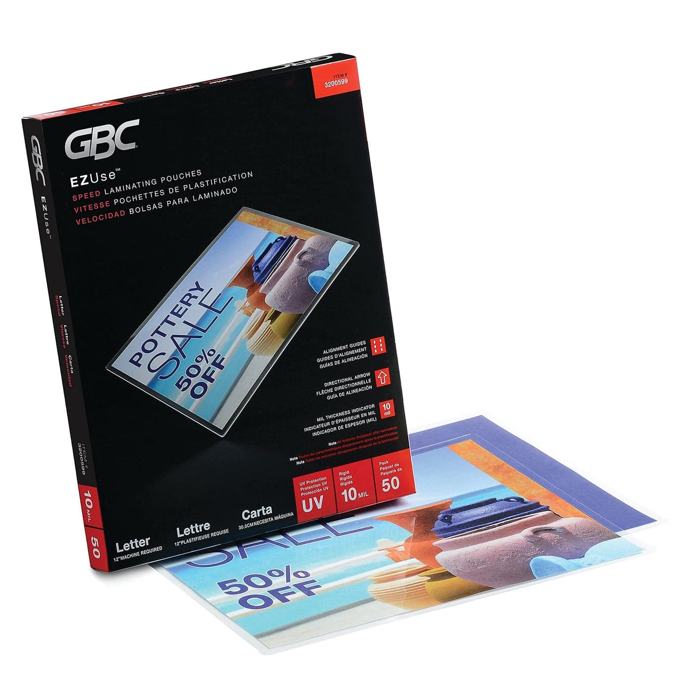 GBC Laminating Sheets Thermal Laminating Pouches Letter Size 10 Mil Speed Format EZUse 50 Pack 3200599