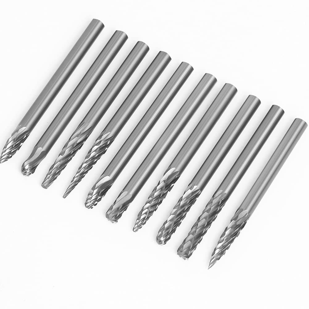 uptodateproducts 10pcs 3x3mm Milling Cutters Rotary Burrs Drill Bits Tungsten Carbide File Burr Suit Reamer Tools Cut Set