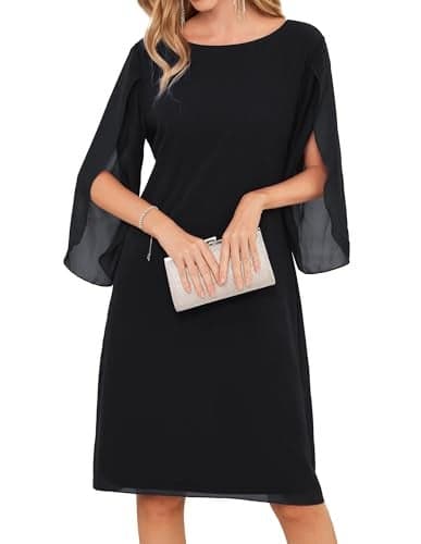 GRACE KARIN Chiffon Dresses for Women 2024 Wedding Guest Cocktail Party Dress Black 18