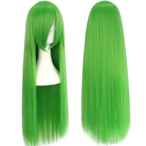 ANOGOL 80cm Green Wig for Women Girls Cosplay Straight Wig with Bangs Synthetic Hair Wig Costume for Anime