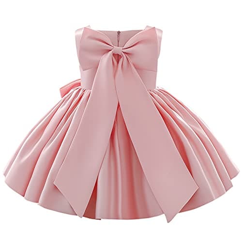 Flower Girls Bowknot Tutu Dress for Kids Baby Wedding Bridesmaid Birthday Party Pageant Formal Dresses Toddler Little Princess First Communion Baptism Christening Dance Prom Gown Pink 6-12 Months