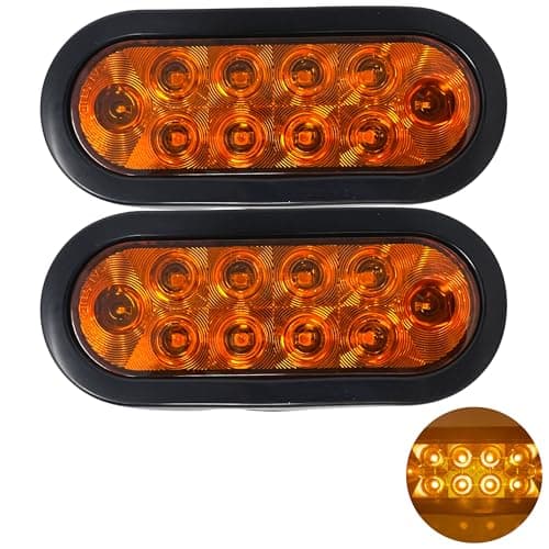All Star Truck Parts 2x Amber 6" Oval 10 LED Trailer Signal Mid Turn Stop Turn Tail Indicator Light Kit DOT Certified With Grommets & Plugs IP67 Waterproof Headache Rack Backrack Truck Camper RV 12V
