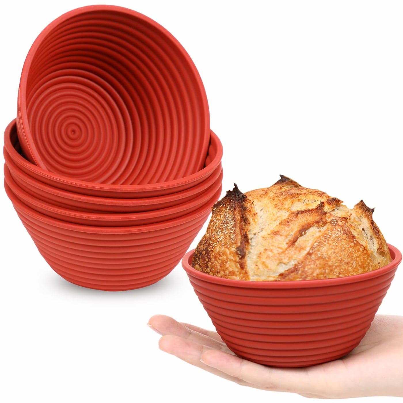Webake 5 Inch Silicone Mini Banneton Bread Proofing Basket 6Pcs Round Small Banneton Basket for Sourdough Bread Soup Bowls