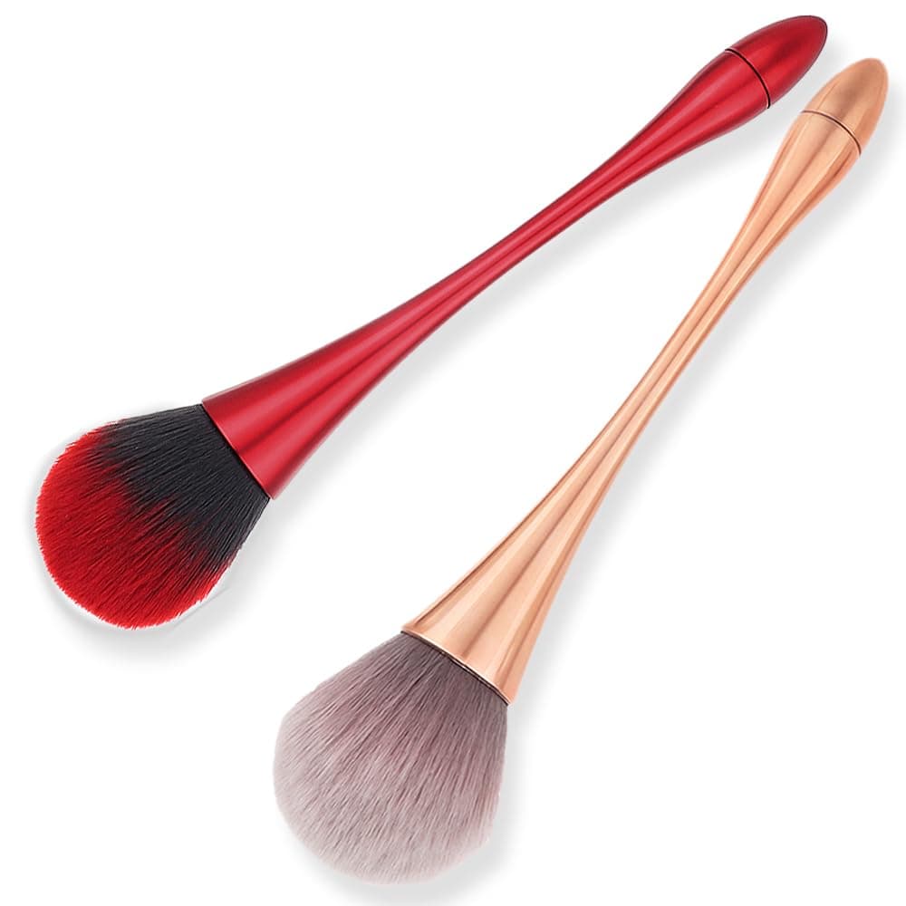 SILPECWEE 2 Pcs Nail Brushes For Cleaning Dust Makeup Blush Dip Powder Brush Acrylic Nail Art Brush Set Nail Polish Brush Cleaner Tools Manicure Brushes