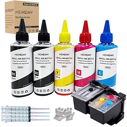 HEMEINY 65XL Ciss Ink Cartridges and Ink Refill Bottles Compatible with HP Deskjet 3700 3758 3720 3730 3732 2600 2625 2628 2635 2655 2680 3772 Envy 5000 5055 5058 5012 5030 5032 5034 5070 Printer