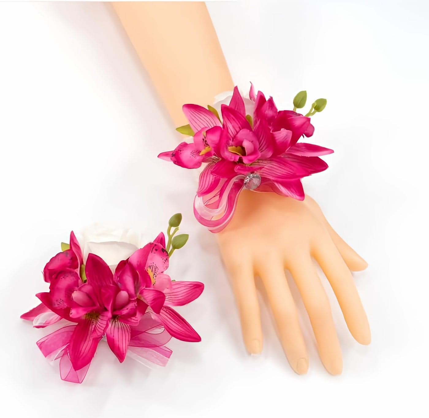 Abbie Home Prom Corsage Boutonniere Set Fuchsia Orchid Rose Lily Pin Wrist Hand Dress Suit Flower for Wedding Party (Fuchsia)