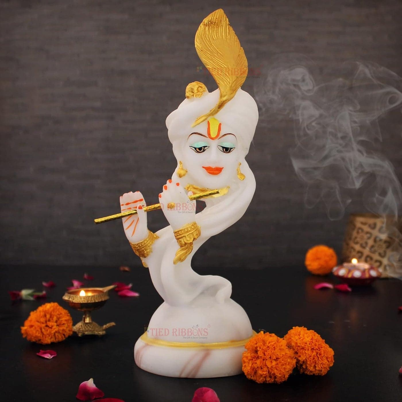 TIED RIBBONS Lord Krishna Idol with Flute Statue Figurine Decorative Showpiece for Home Decor Pooja Room Center Table Office Bedroom Living Room Decoration Gifts 279 cm X 10 cm