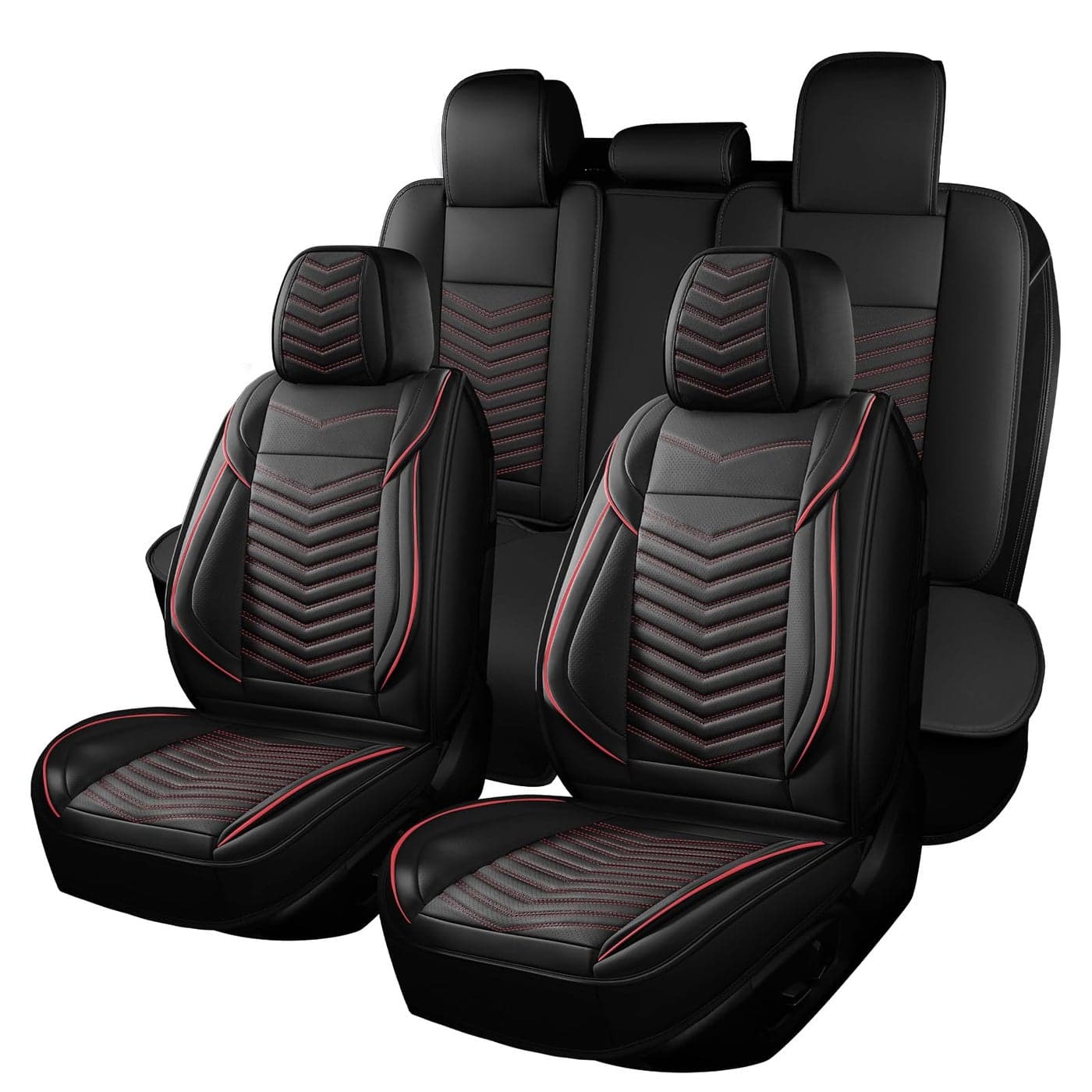 HChengkikz Car Seat CoversBreathable and Waterproof Faux Leather Automotive Seat CoversUniversal AntiSlip Driver Seat Cover for Cars SUV Pickup Truck SedanStyle15 PCS Full SetBlackRed