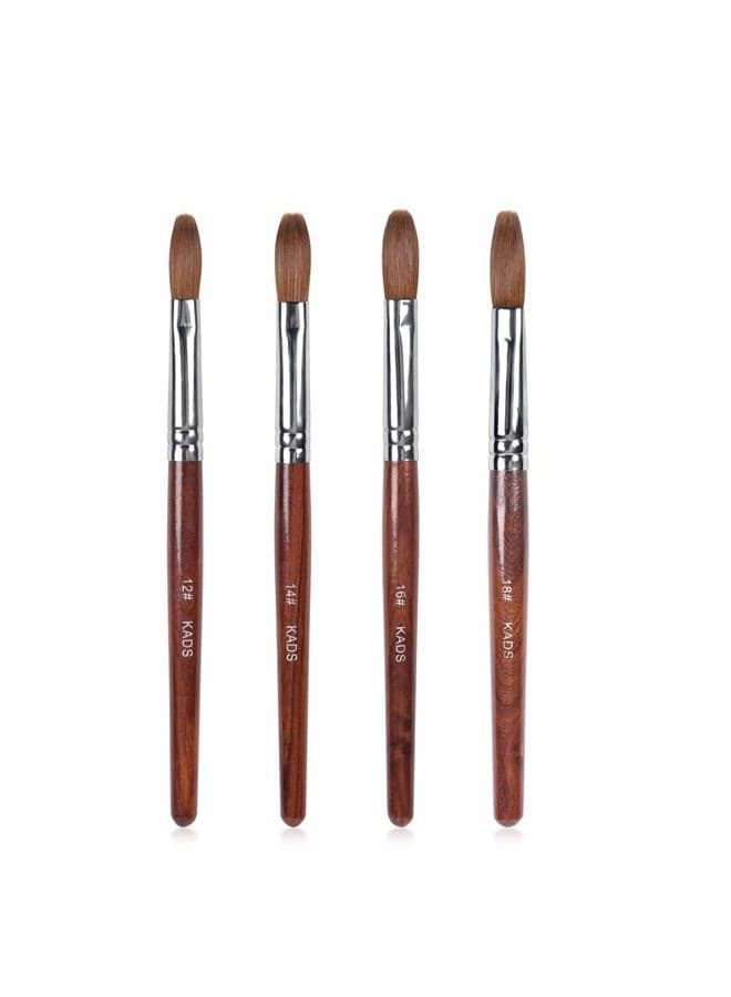 Acrylic Nail Art Brush 100% Kolinsky Sable Pen Red Wood Round Flat Acrylic Brush for Nail Art Brush for Nail Gel Builder Tool (Set of 4)