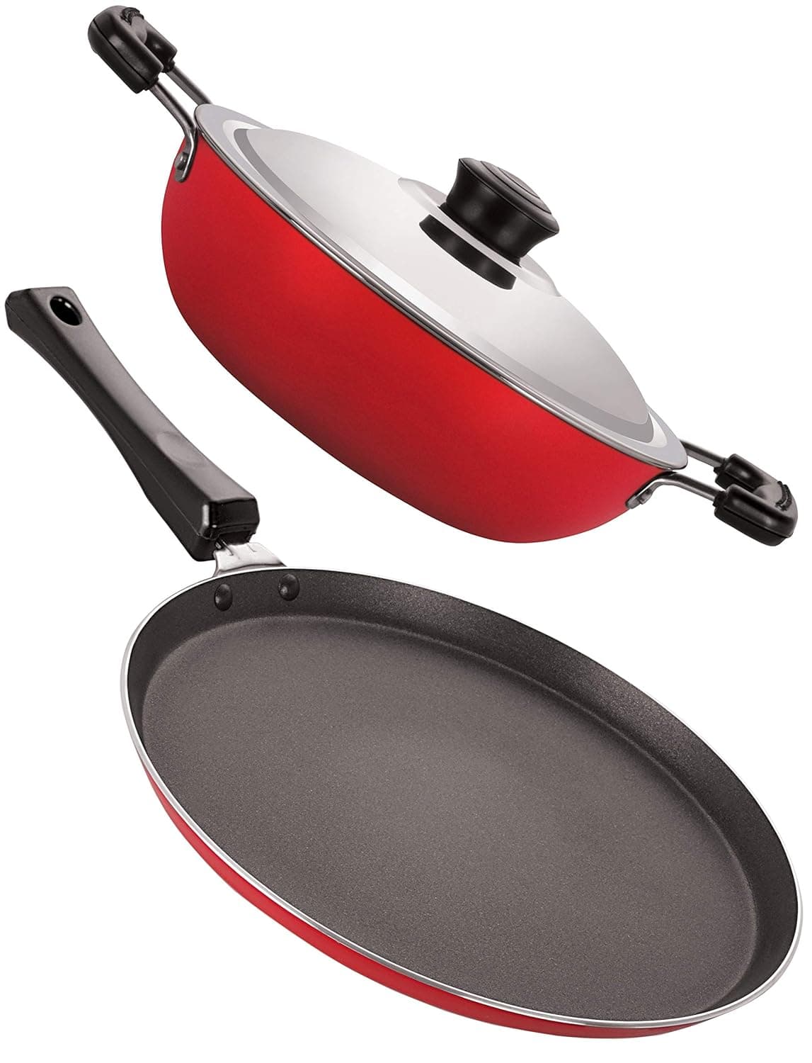 Nirlon Aluminium Cookware Set, 2-Pieces, Red/Black, 2.6mm_DKD(J)_FT11