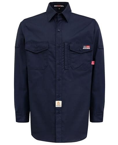 BOCOMAL FR Shirts 6oz Ripstop Durable Rugged Zipper Pocket Water Repellent Finish Fire Resistant Shirt-CAT2 Dark Navy