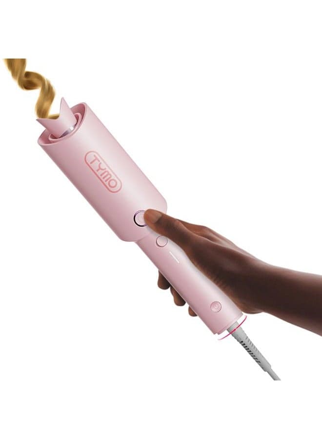 Automatic Rotating Curling Iron - TYMO CURLPRO Beach Waves Curling Wand, Portable Hair Curler, 500 Million Ionic, Dual Voltage & Lightweight for Travel, Ceramic Coating, 1 Inch, Pink