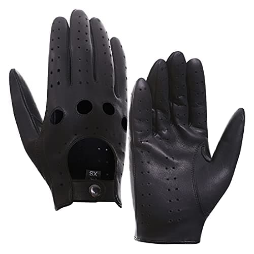 Harssidanzar Mens Lambskin Leather Driving Gloves Unlined GM026,Black,Size S