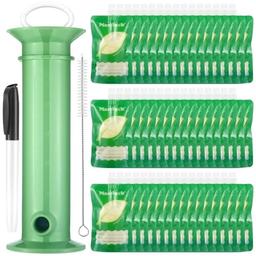 Maxcheck 53 Pcs Refillable Baby Food Pouches Food Maker Set Include 50 Pcs Portable Fruit Puree Pouch Storage Bags Baby Food Maker Pen and Brush for Babies Kids Toddlers