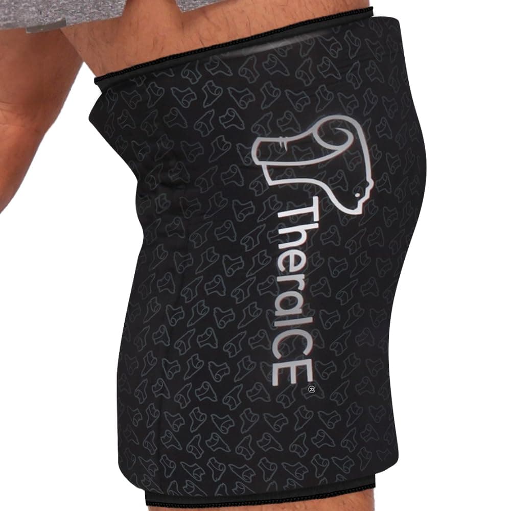 TheraICE Knee Ice Pack Wrap PRO Compression Sleeve, Reusable Gel Cold Packs Brace Also for Elbow, Ankle & Calf - Flexible Cold Wrap Recovery, FocusZone Technology for Extra Cooling & Pressure (M)