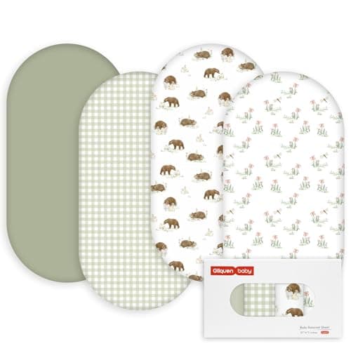 Gllquen Baby Bassinet Sheets 4 Pack Breathable Cozy Fitted Mattress Sheet Elastic Travel Crib Fashionable Pattern Standard Cradle Safe Sheets for Baby Boys Girls 32x16Forest Tale
