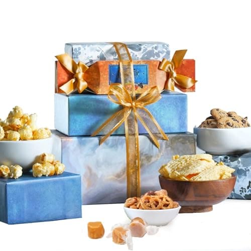 Broadway Basketeers Food Gift Basket Tower Snack Gifts for Women, Men, Families, College, Delivery for Birthday, Sympathy, Appreciation, Thank You, Get Well, Congratulations