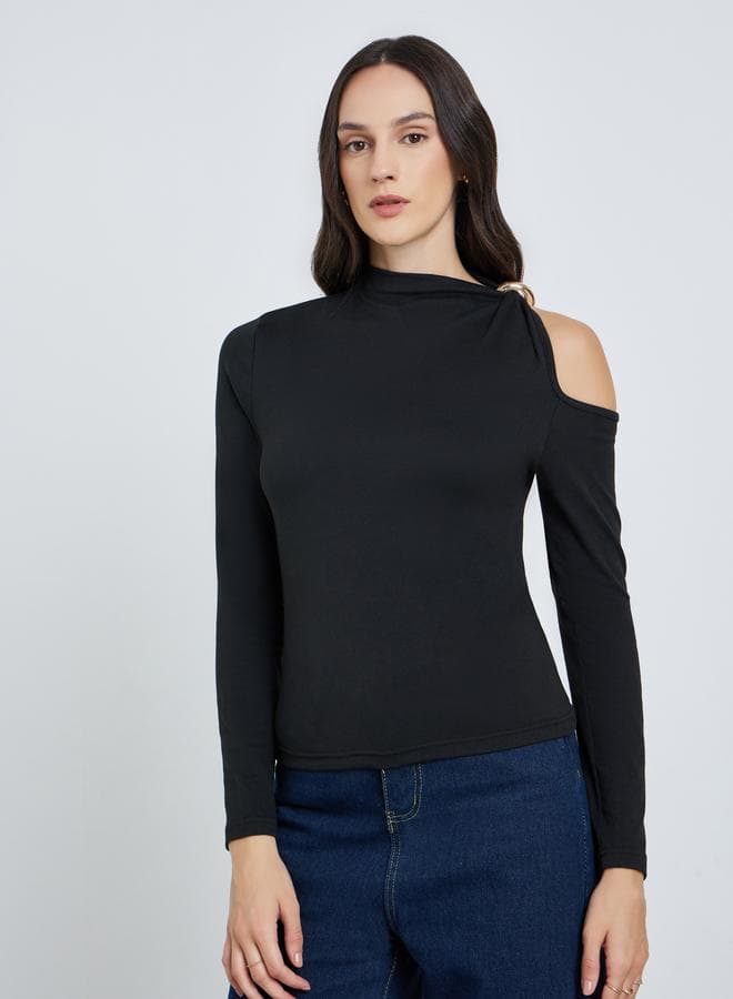 Black Cold Shoulder Long Sleeve Top