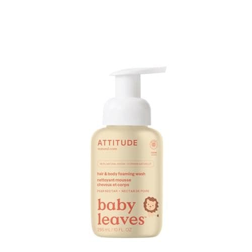ATTITUDE 2in1 Hair and Body Foaming Baby Wash EWG Verified Shampoo Soap Dermatologically Tested Made with Naturally Derived Ingredients Vegan Pear Nectar 10 Fl Oz