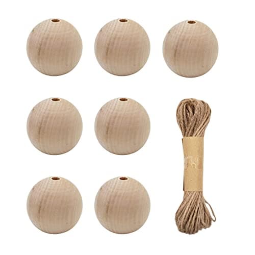 INSPIRELLE 30pcs 30mm Natural Wood Beads Unfinished Round Wooden Loose Beads Big Size Wood Spacer Beads with 10M Jute Twine for Craft Making Home Decoration