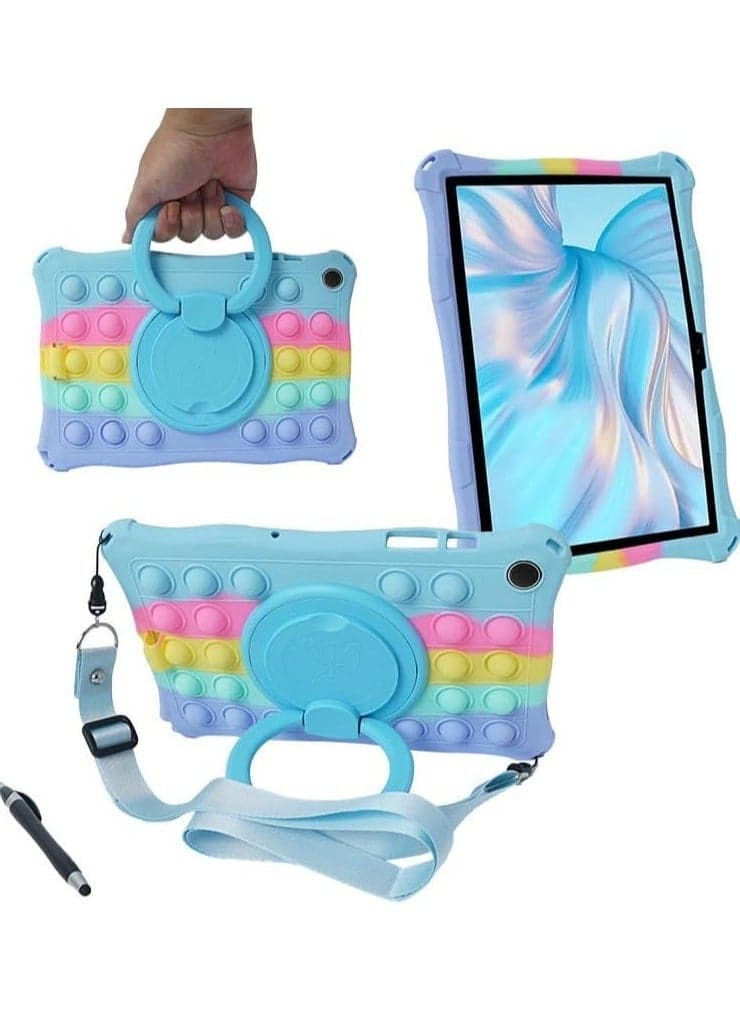 Kids Soft Silicone Case with 360 Degree Rotating Ring Stand Shoulder Strap and Pen Compatible with Samsung Galaxy Tab A9 Plus A9 Plus Tablet 11 Inch 2023 Colorful Sky Blue