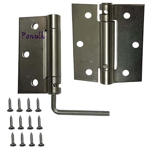 2 Pack 3 Inch Silver Finish Self Closing Spring Hinges Heavy Duty Reversible Hinges for Left Right Hand Doors Includes Mounting Screws Allen Key