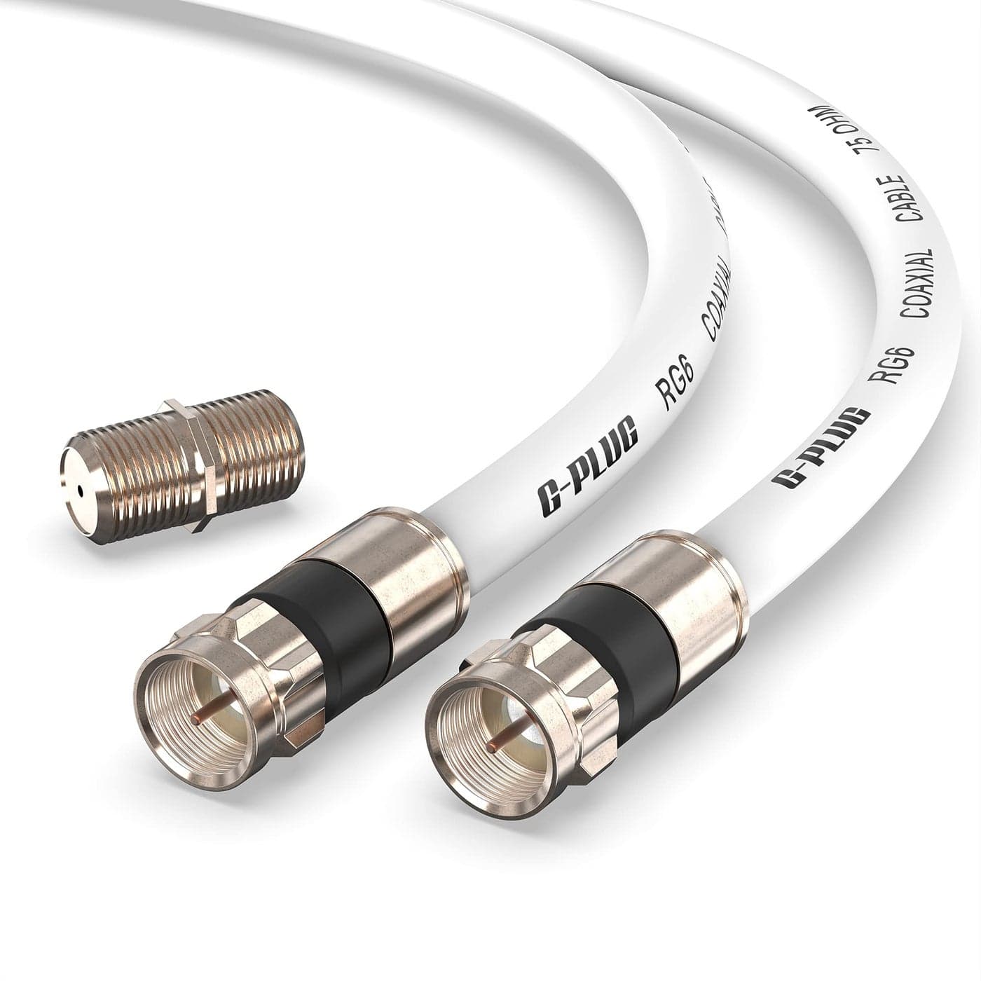 GPLUG 30FT RG6 Coaxial Cable Connectors Set HighSpeed Internet Broadband and Digital TV Aerial Satellite Sky Cable Extension WeatherSealed Double Rubber ORing and Compression Connectors White
