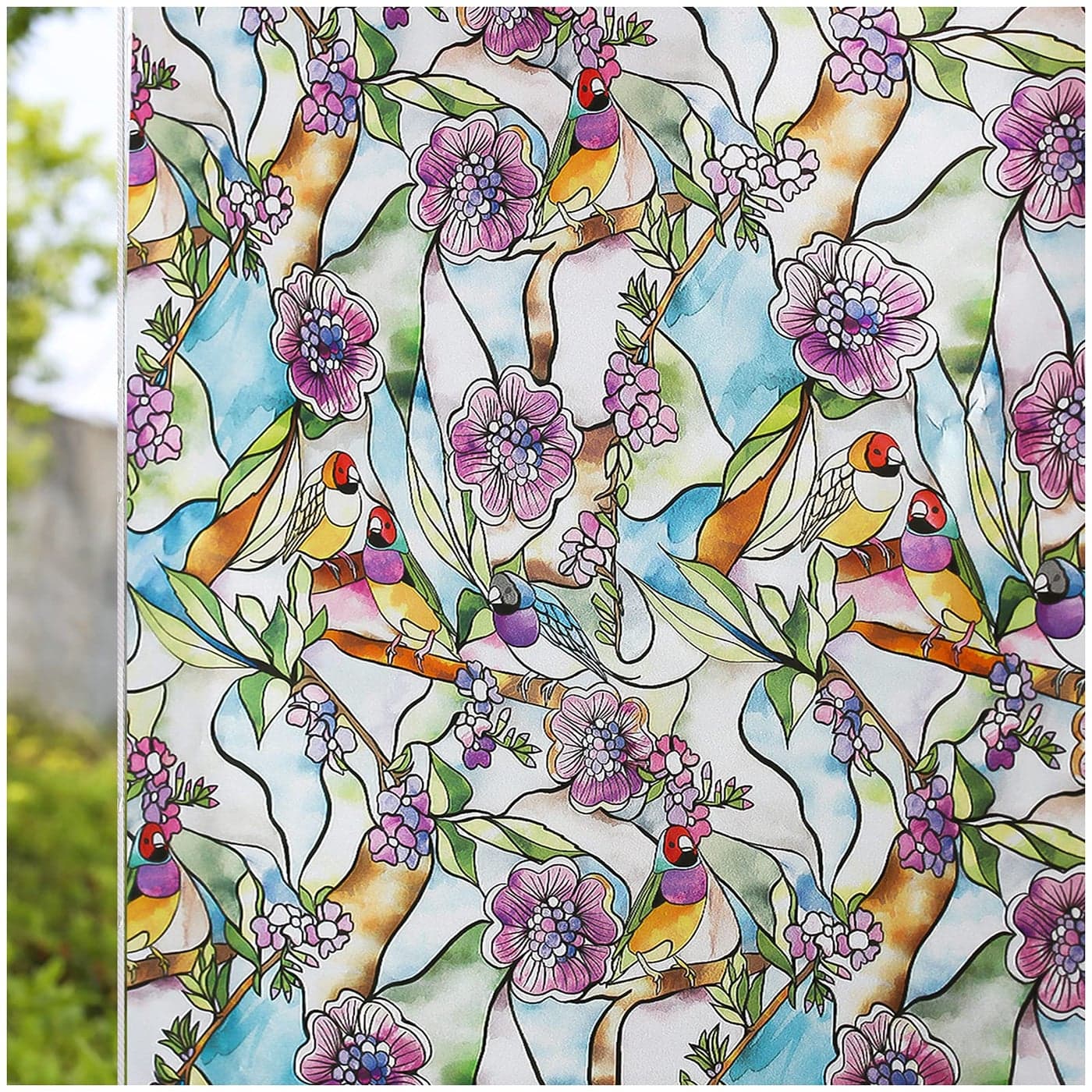 CottonColors Stained Glass Window Film 35x118 Decorative Privacy Film with Heat Blocking UV Protection Static Clings for Glass Windows