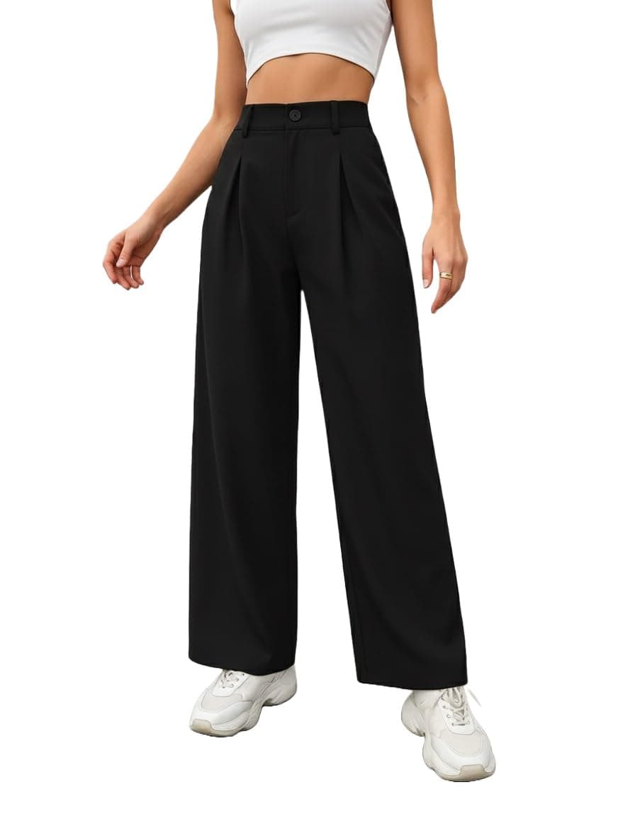 Nermosa High-Waist Korean Trousers with Wide Baggy Fit | Trendy GenZ Streetwear Pants (in, Numeric, 36, Regular, Black)